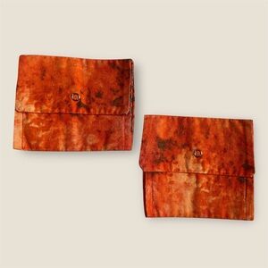 Handmade Red Print Snap Closure Fabric Multipurpose Makeup Stash Bag Set of 2